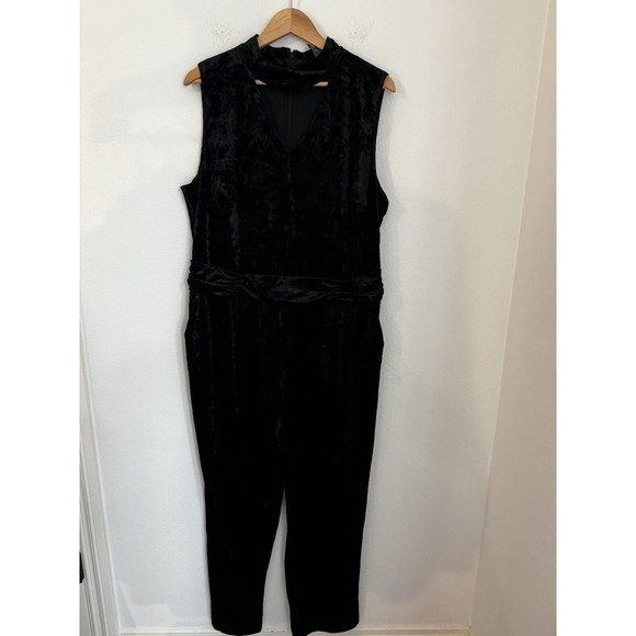 ASHLEY STEWART Jumpsuit Women Plus Black Wide Leg Knit Velvet Mock  2X/22-24 - Picture 1 of 11